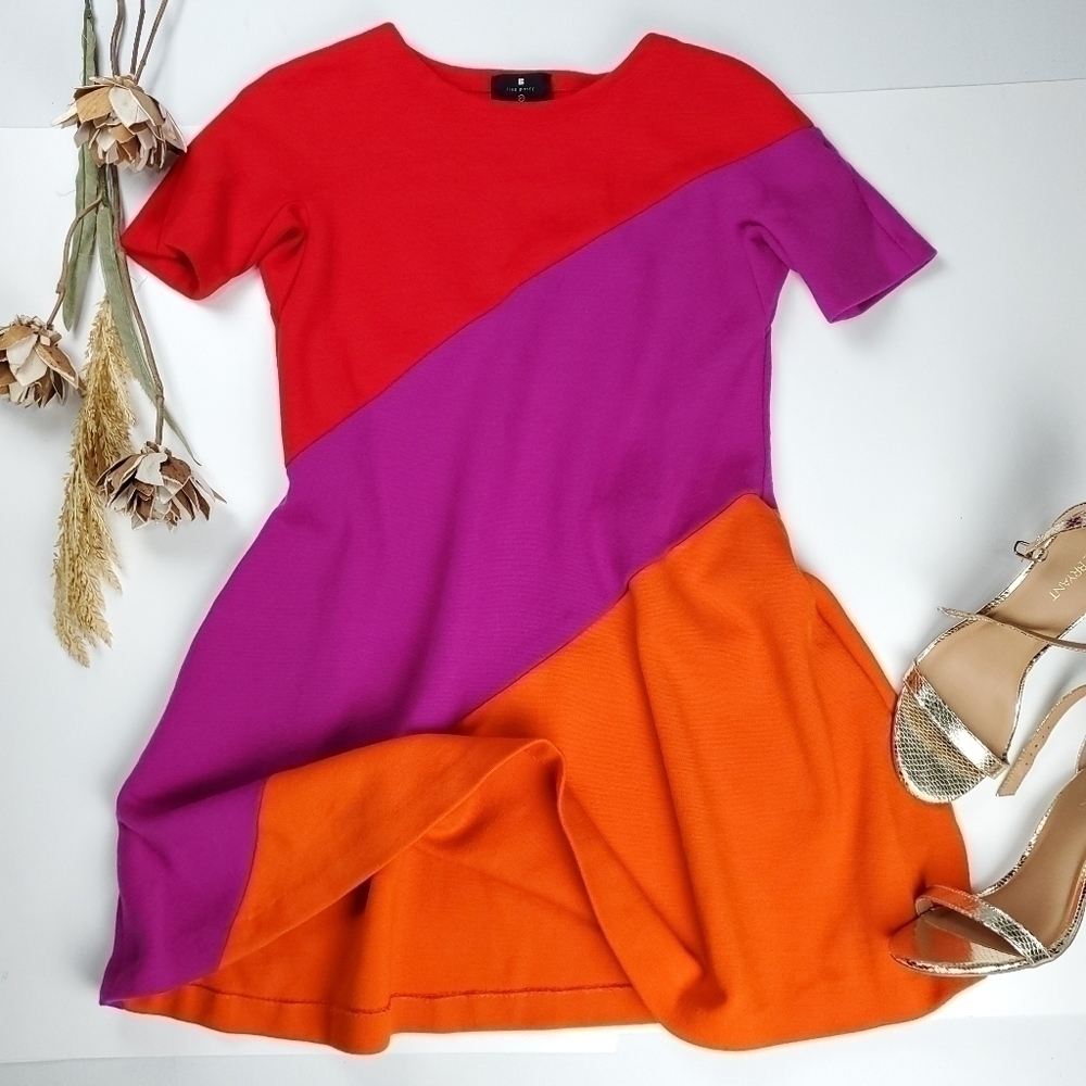Lisa Perry Casual Coral Color Block Wool Dress 0 - Picture 16 of 16